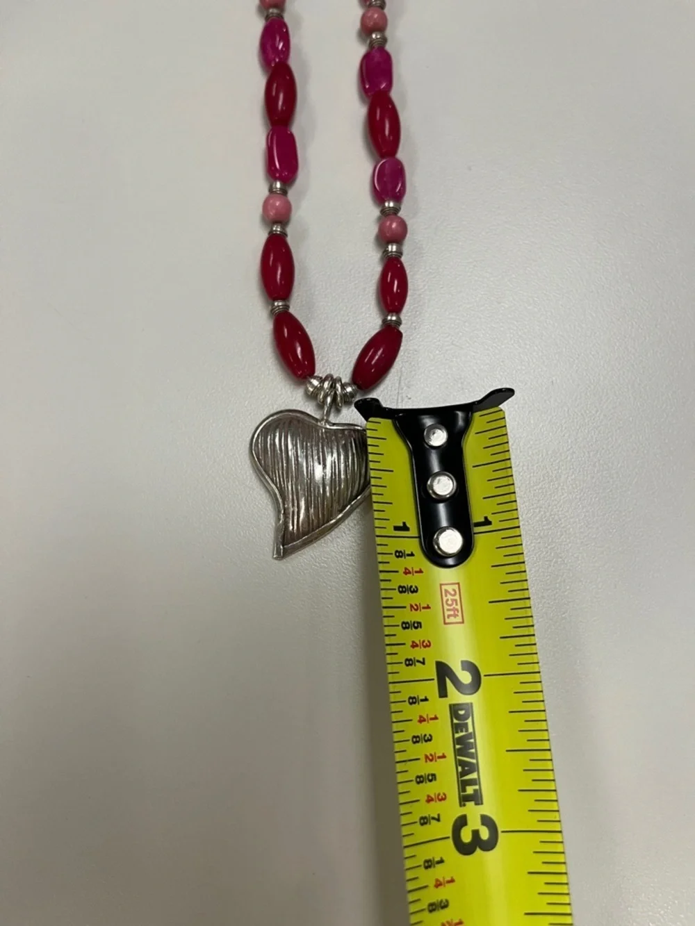 Source Unknown Pink Beaded Necklace with Silver Heart Pendant